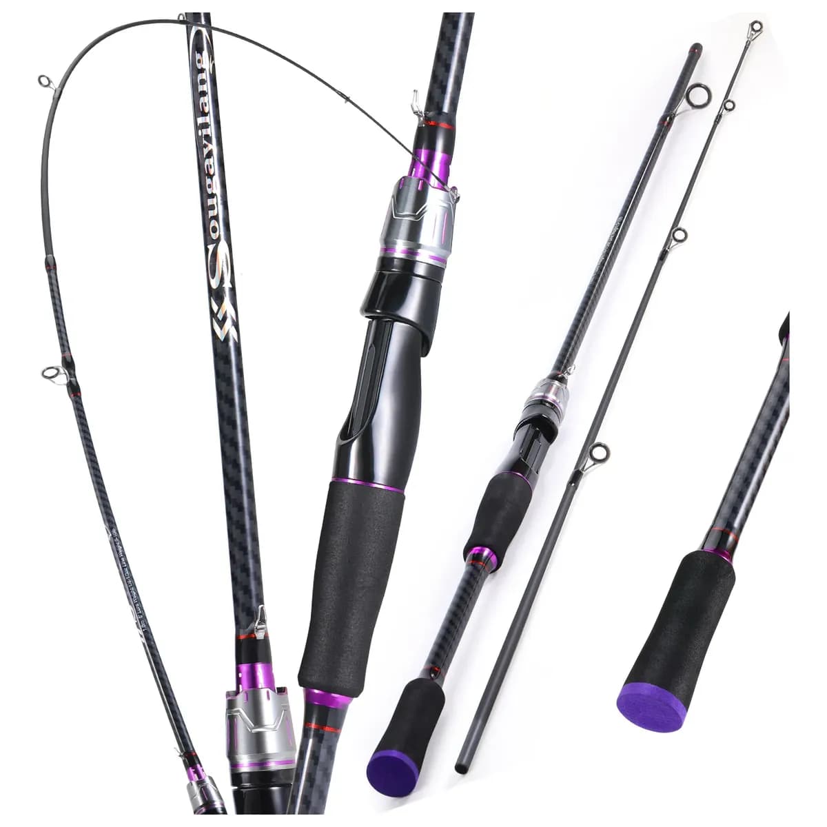 Vara De Pesca 1,8m 2 Partes 5-10lb Fibra De Carbono Portátil Roxo Vara Para Molinete Vara Para Molinete