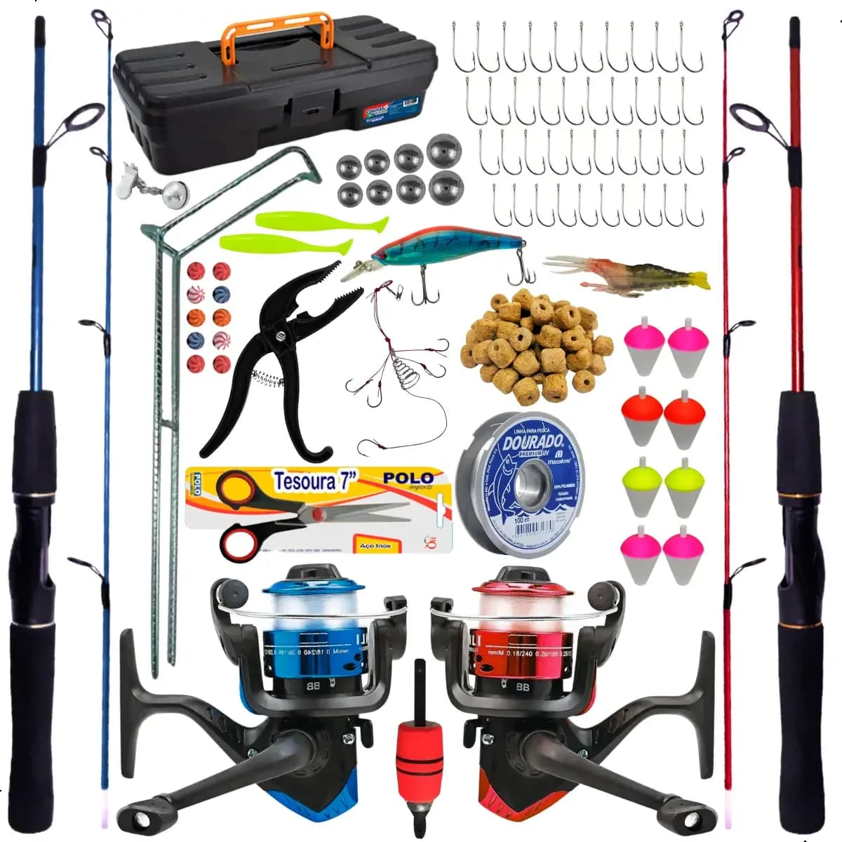 Kit Pesca Completo Summer Vara  para Molinete Fibra Vidro 1,20m