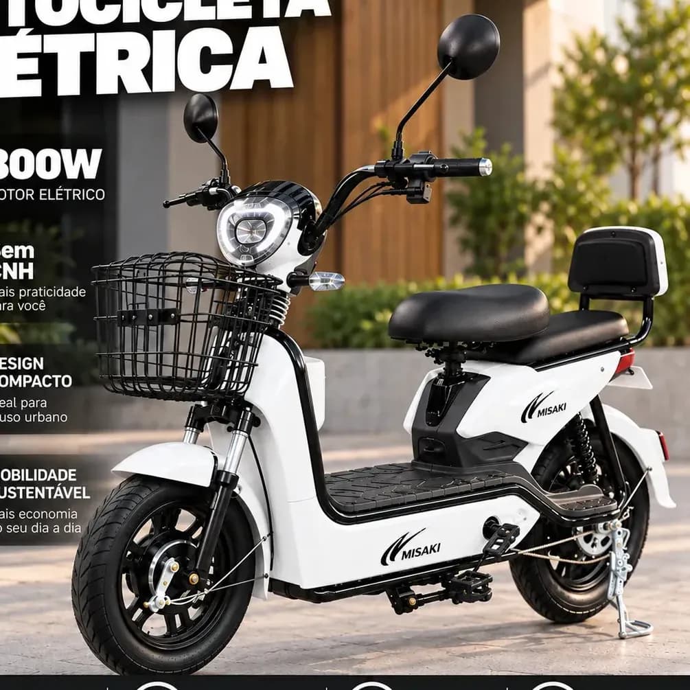 Motocicleta Elétrica Bike Bicicleta Moto Scooter Mobilidade 800W Sem CNH Cor Branco