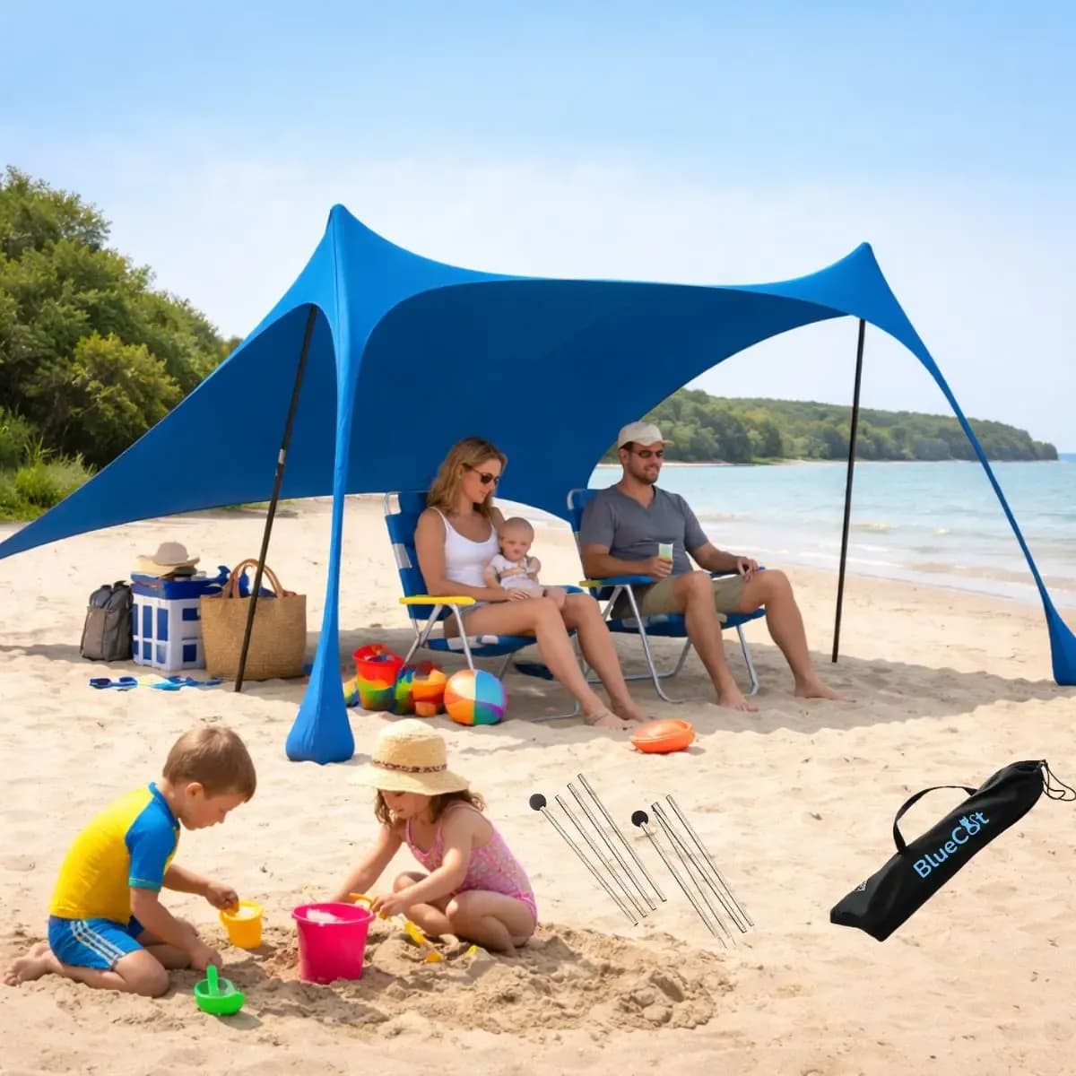 Tenda De Praia Compacta Leve Gazebo Proteção Solar C/ Bolsa