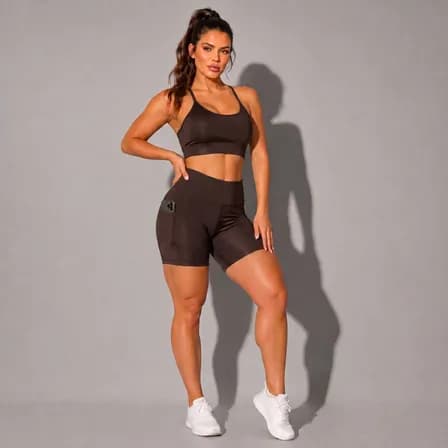 Conjunto Top E Bermuda Com Bolso Zero Transparência