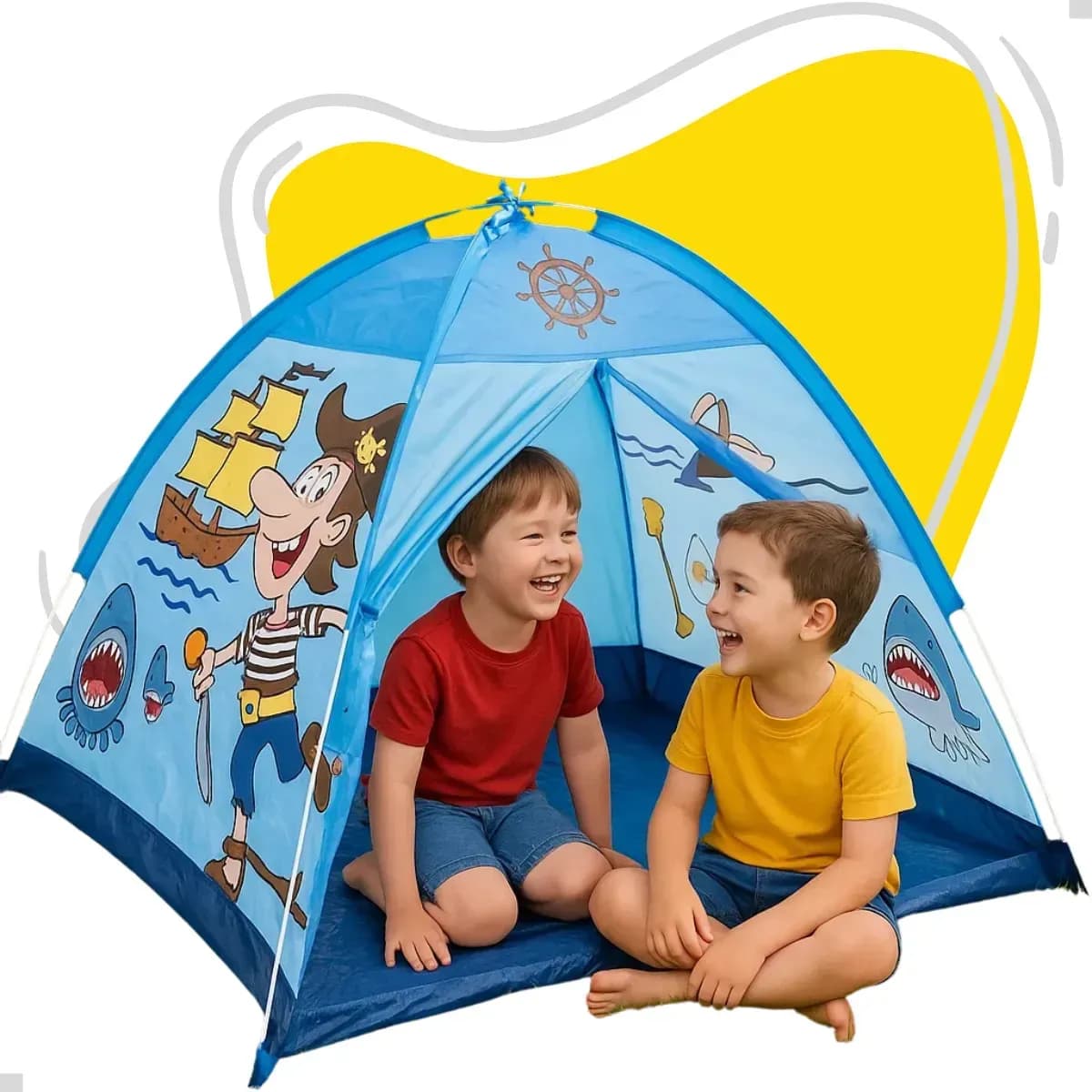 Barraca Infantil Organiser Cabaninha Iglu Toca Cabana Pirata Navio Tubarão Brinquedo Menino Camping Barraquinha Azul Nylon 94x112cm