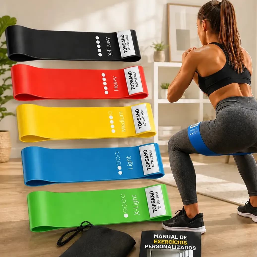 publi | Kit 5 Faixas Elásticas Mini Band Super Band P/ Treino Exercícios Academia Funcional Fisioterapia Resistência Extensor Esporte Ginástica Pilates Cross Training + Manual De Treinos Topsand Activewear