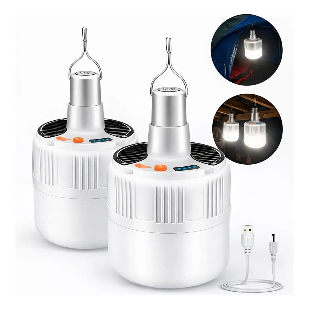 Kit 2 Lampiões Led Recarregáveis Solares Campining E Barraca Branco 127/220v