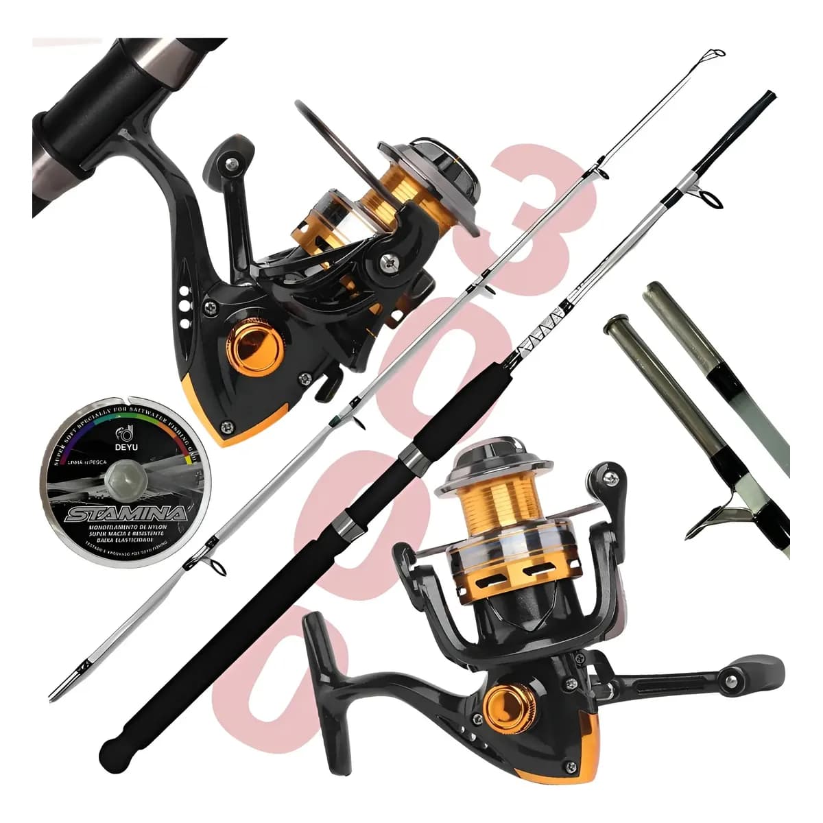 Kit Pesca Vara Fibra Vidro 15kg + Molinete 3000 E Linha 100m