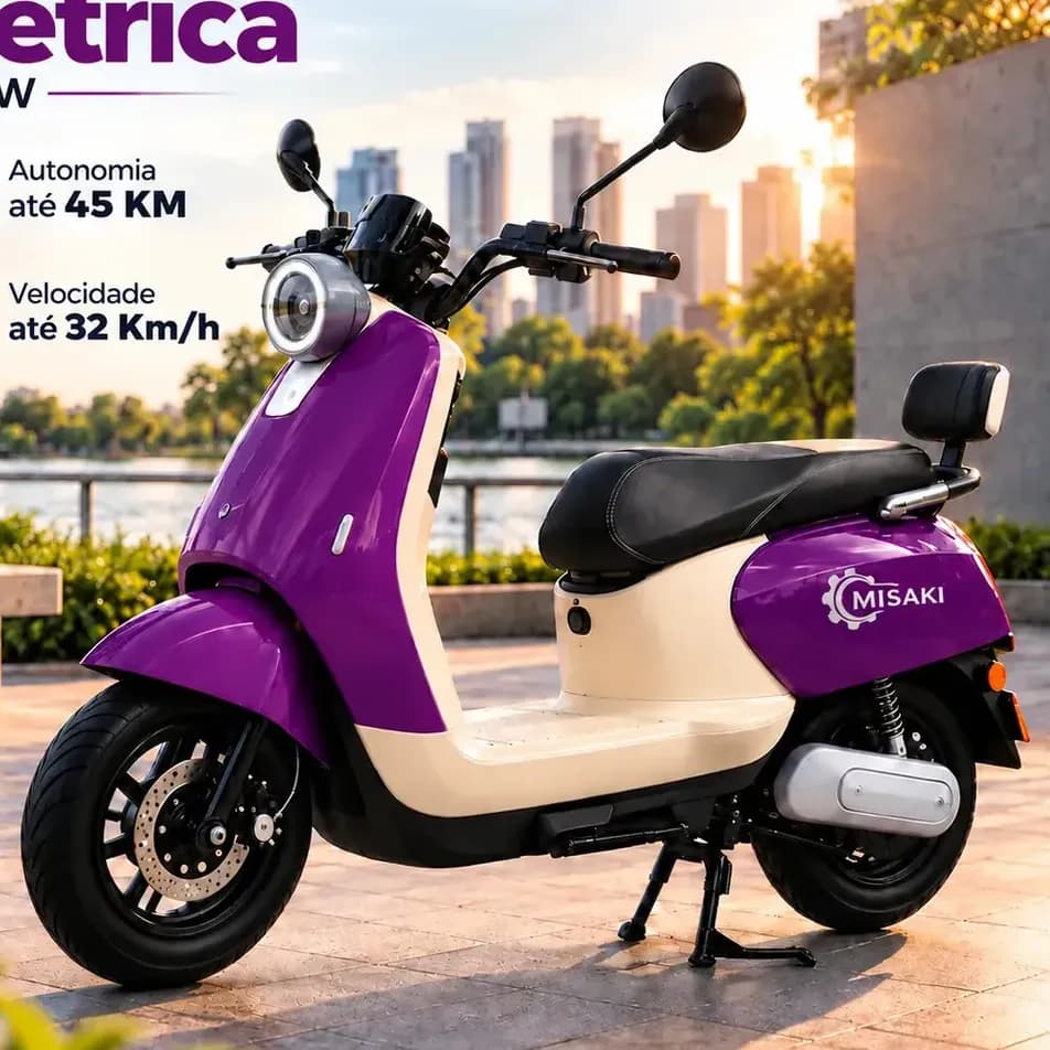 Motocicleta Eletrica Bike Bicicleta Moto 1000W Autonomia de Até 45km Bateria Lítio Freio A Disco Assento 2 Pessoas Sem CNH Roxo
