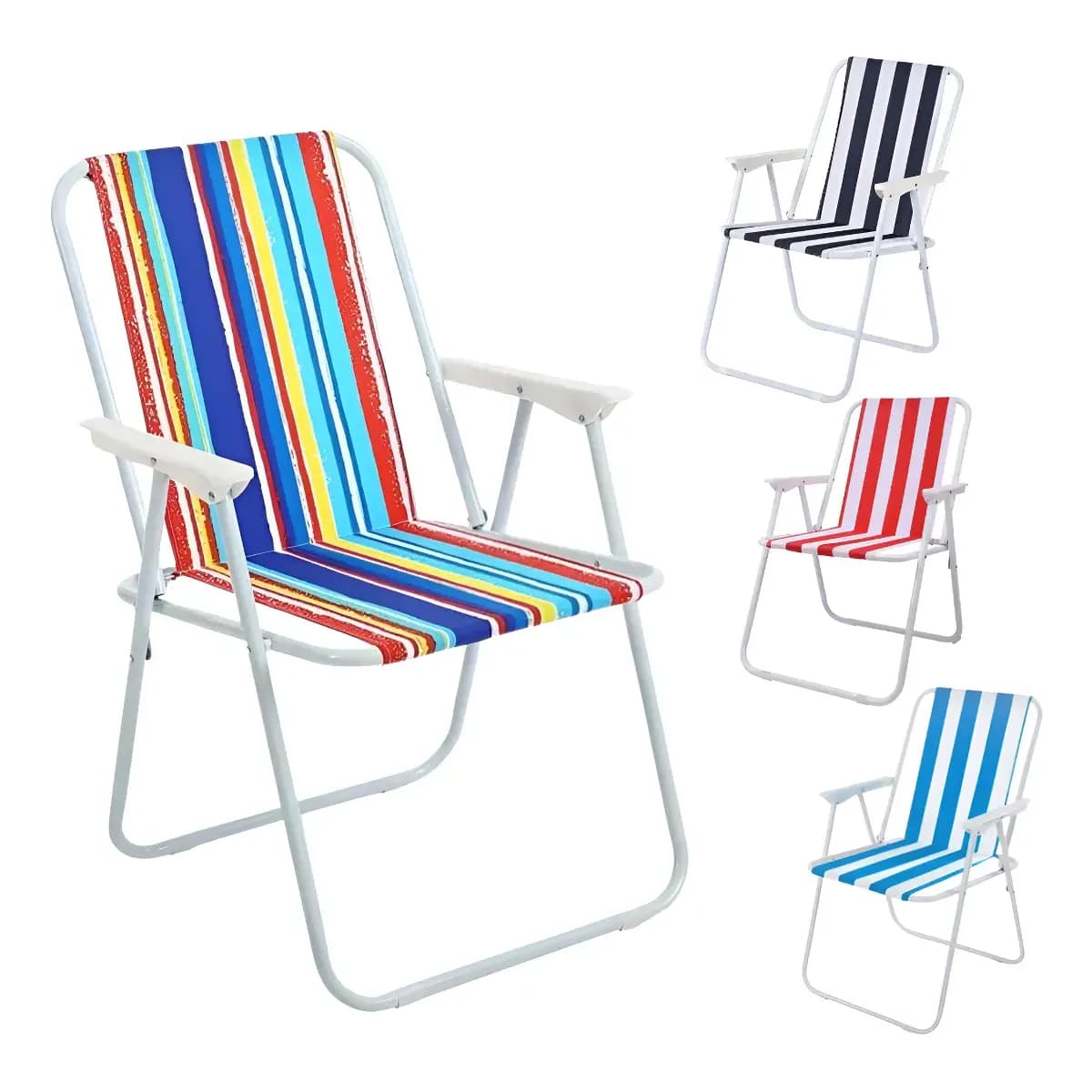 Cadeira De Praia Aço Adulto Jardim Piscina Camping Portátil Multicolorido