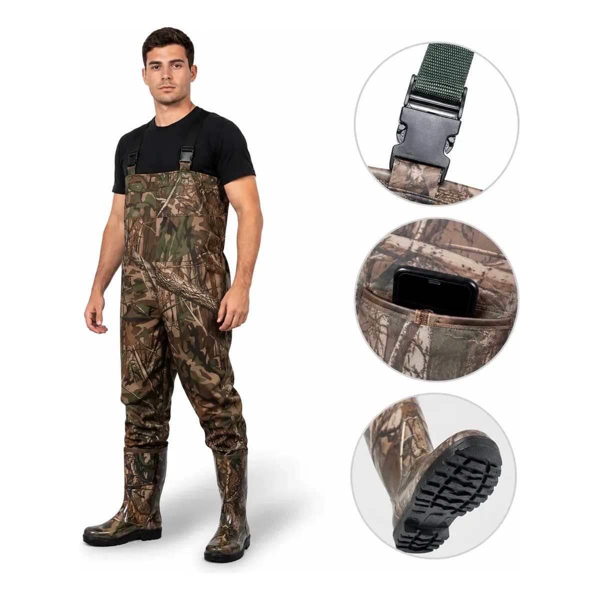 Jardineira Macacão Bota Aclopada Pescador Silicone Camuflada