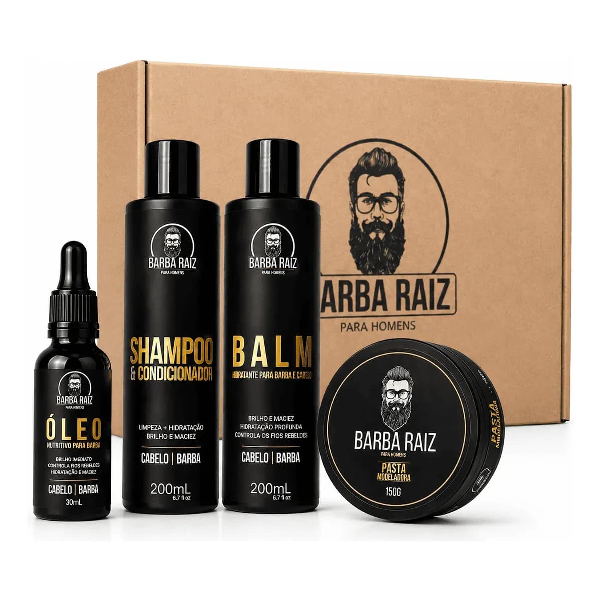 Kit Barba Óleo Shampoo + Condicionador Balm Pasta Modeladora