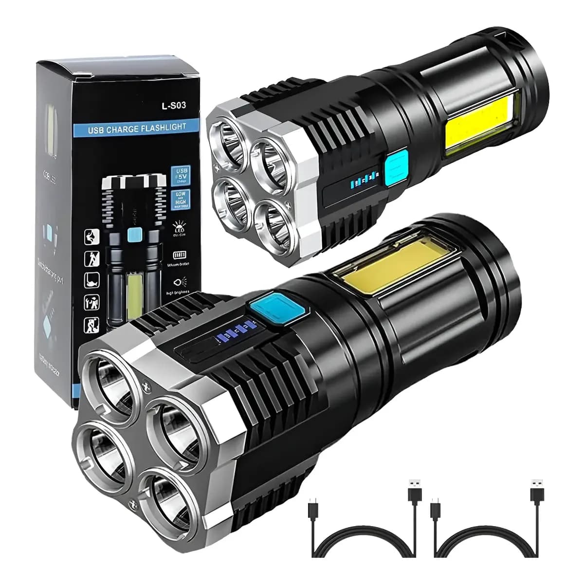 Kit 2 Lanterna Led Prova Dágua Potente Usb Recarregável Branco Preto