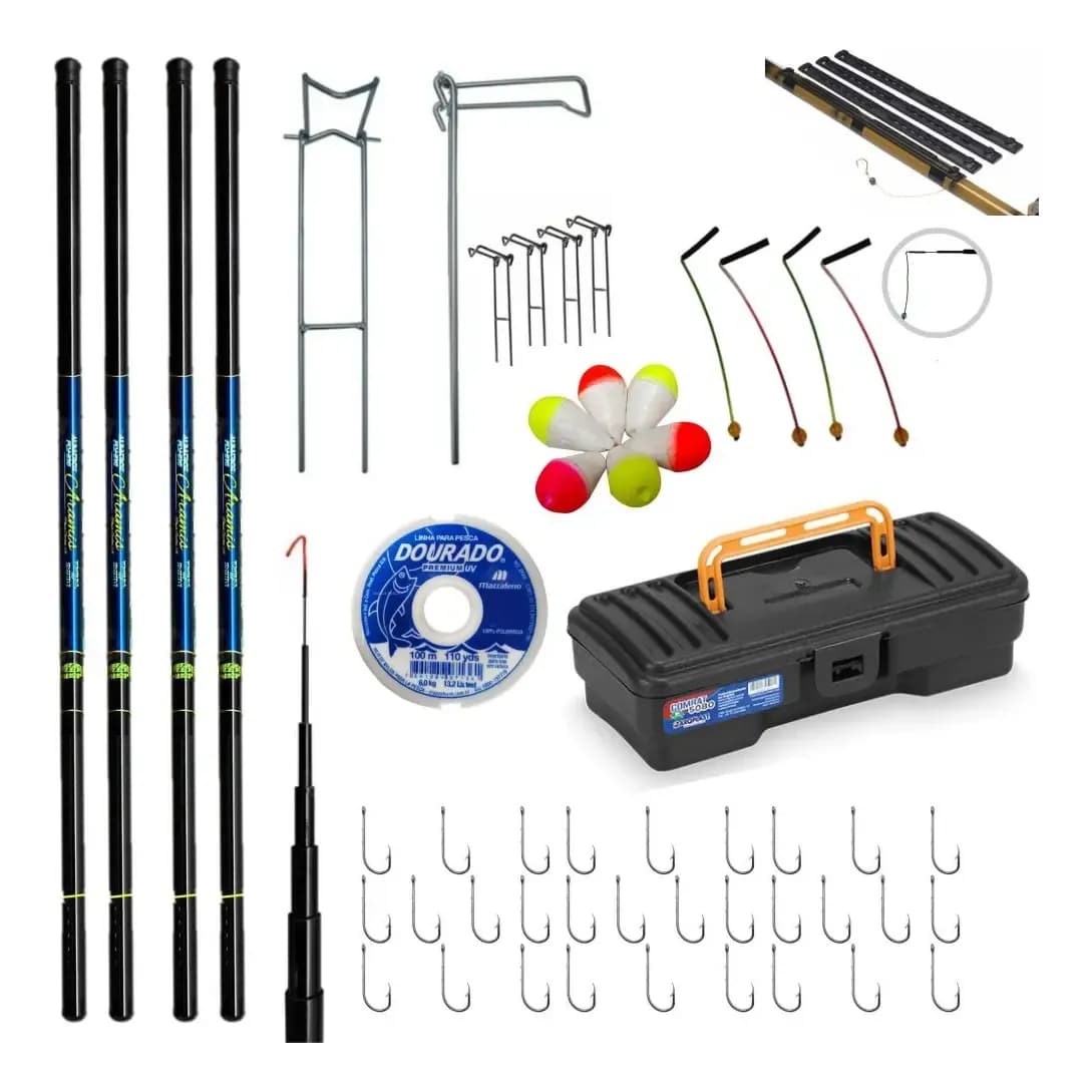 Kit Pesca 4 Varas Telescópica  Carbono+fibra 2,70 Metros