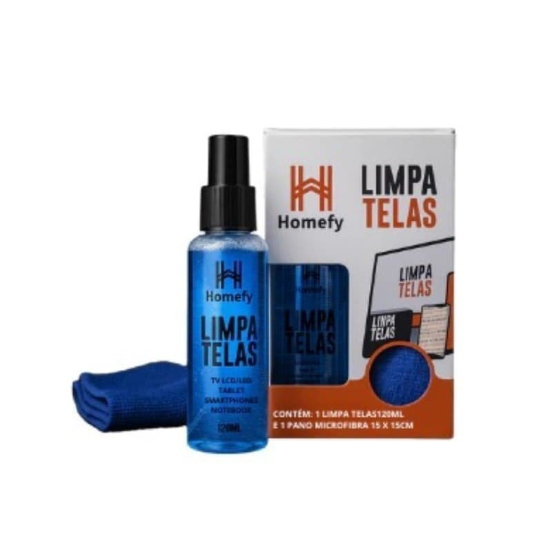 Limpa Telas Homefy 120ml com Pano - Limpeza Sem Manchas para Tv, Notebook e Celular | Anti-estático